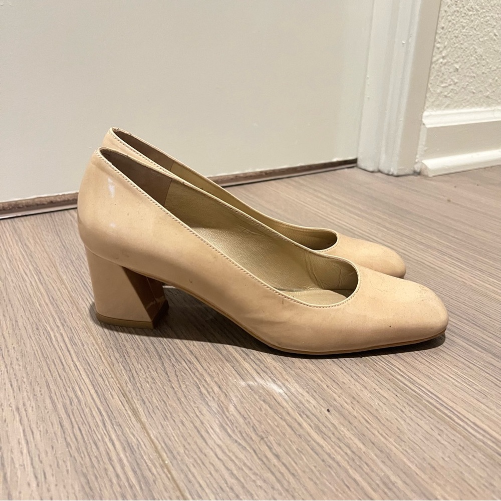 Stuart Weitzman Marymid Patent Leather Nude Heel Size 8.5